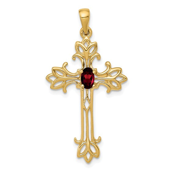 14K Yellow/White Gold Natural Garnet Cross Pendant