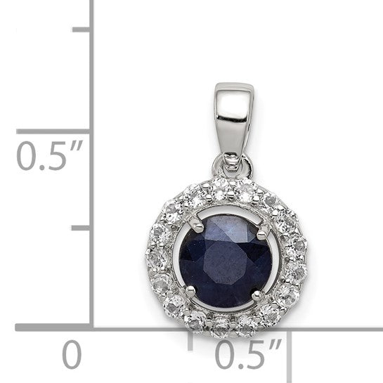 Sterling Silver Natural Sapphire & White Topaz Halo Pendant