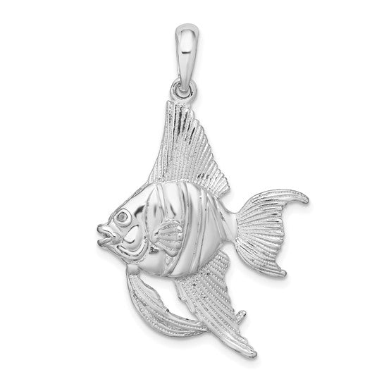 Sterling Silver Rhodium Plated Angel Fish Pendant
