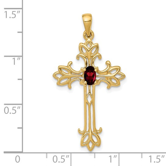 14K Yellow/White Gold Natural Garnet Cross Pendant
