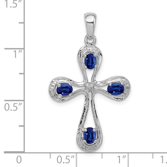 Sterling Silver Dark Natural Sapphire Cross Pendant