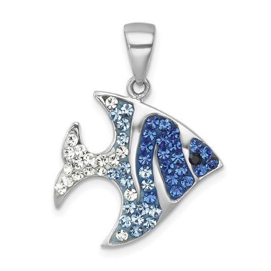 Sterling Silver Rhodium Plated Crystal Angel Fish Pendant