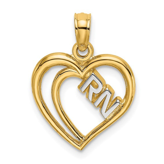 14K Yellow Gold Two Tone RN Heart Pendant