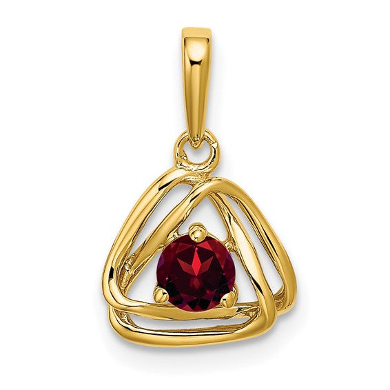 14K Yellow Gold Natural Garnet Triangle Pendant