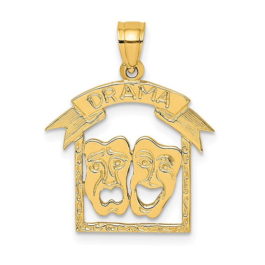 14K Yellow Gold Theater Drama Comedy Tragedy Pendant