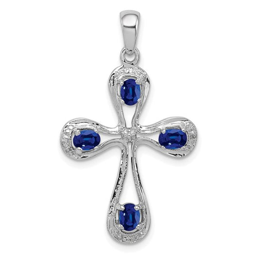Sterling Silver Dark Natural Sapphire Cross Pendant