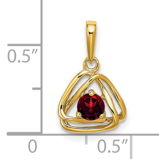 14K Yellow Gold Natural Garnet Triangle Pendant