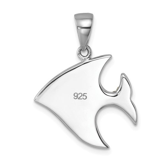 Sterling Silver Rhodium Plated Crystal Angel Fish Pendant