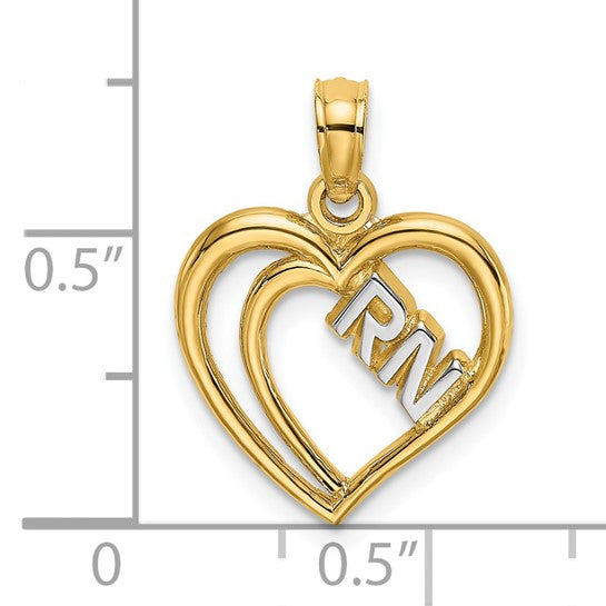 14K Yellow Gold Two Tone RN Heart Pendant