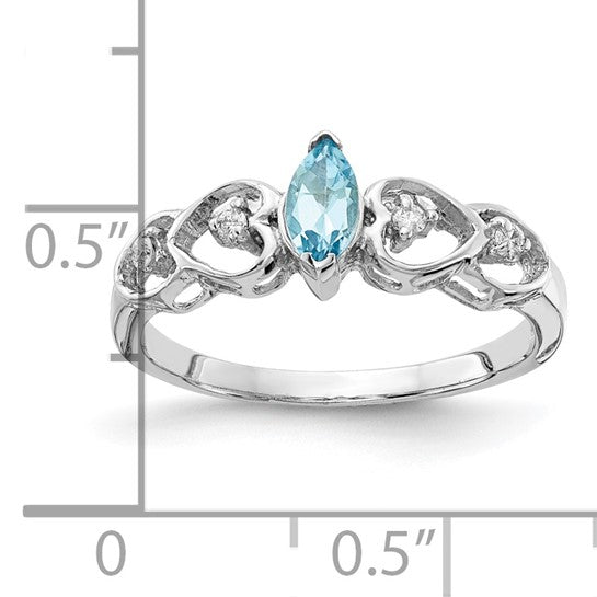 14K White Gold Heart Cut Out Marquis Cut Blue Topaz & Diamond Ring