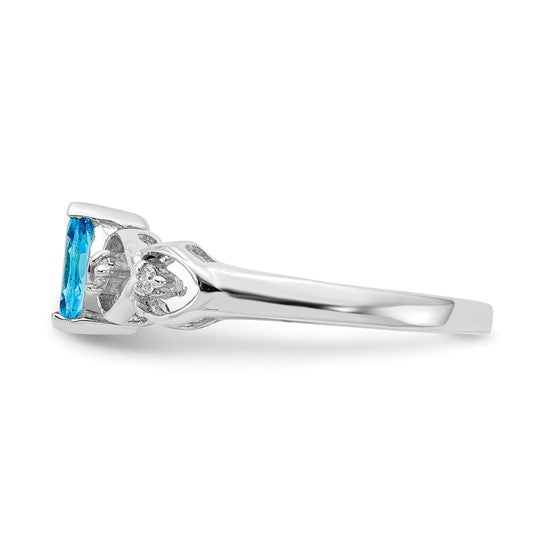 14K White Gold Heart Cut Out Marquis Cut Blue Topaz & Diamond Ring