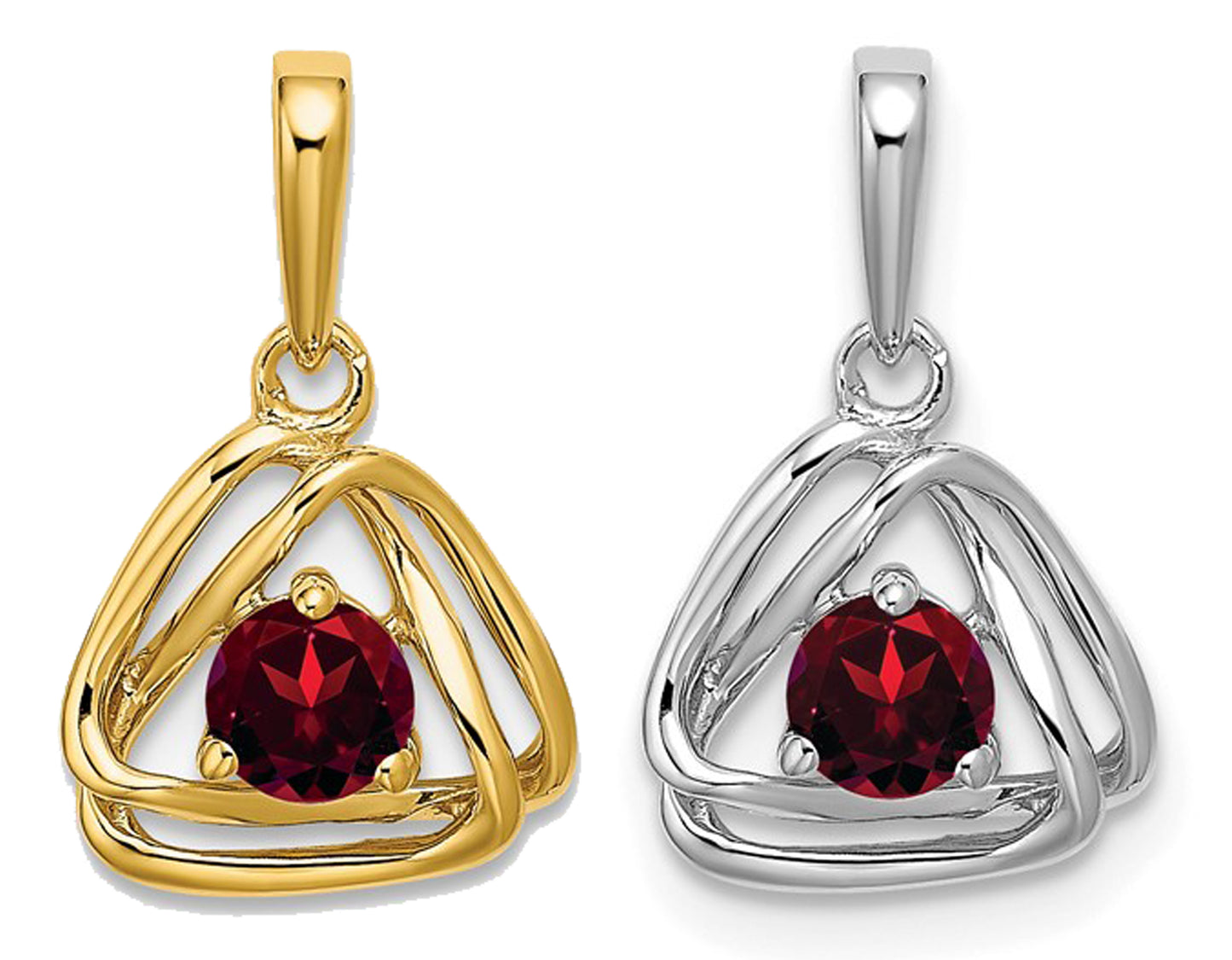 14K Yellow Gold Natural Garnet Triangle Pendant