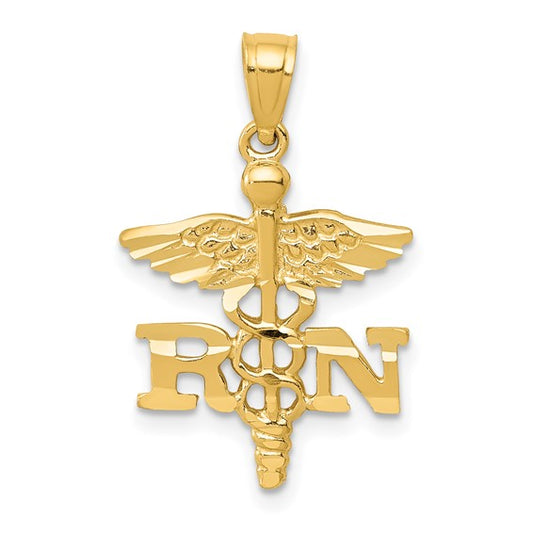 14K Yellow Gold Diamond Cut RN Registered Nurse Pendant