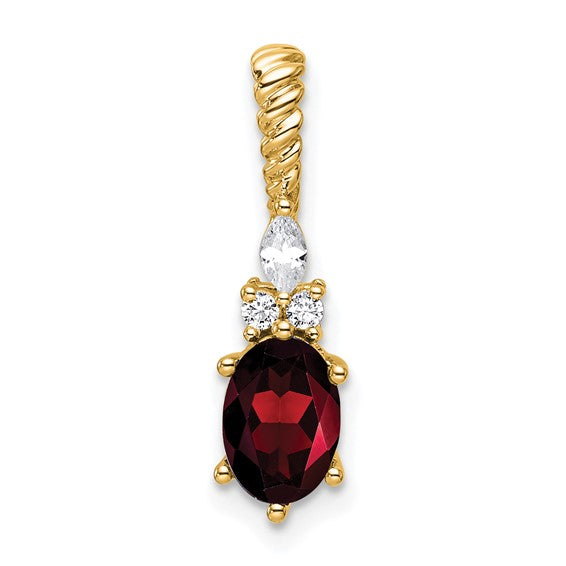 14K White/Yellow Gold Twisted Top Natural Garnet & Diamond Pendant
