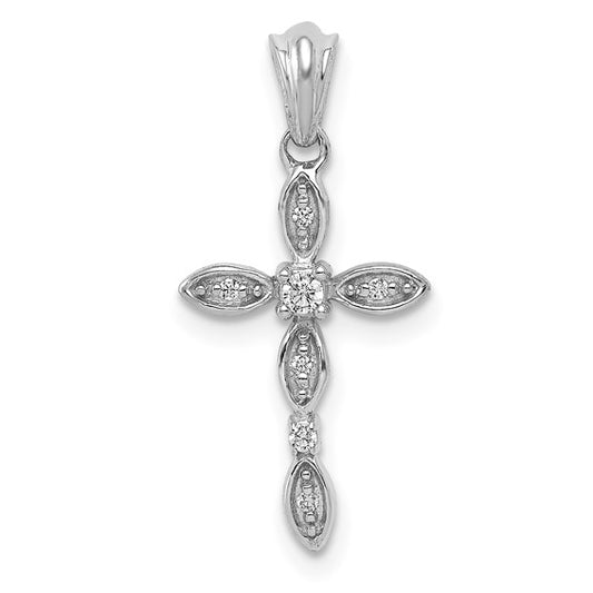 14K White Gold 1/20 Carat diamond Bow Cross Pendant