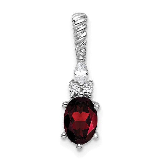 14K White/Yellow Gold Twisted Top Natural Garnet & Diamond Pendant