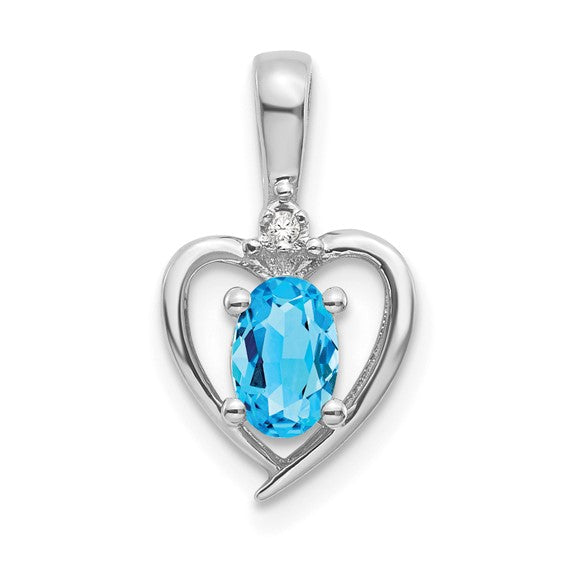 14K White/Yellow Gold Heart With Blue Topaz Natural Stone Pendant