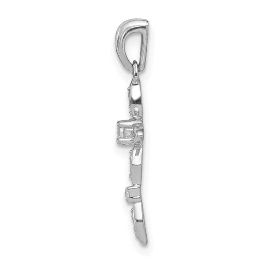 14K White Gold 1/20 Carat diamond Bow Cross Pendant
