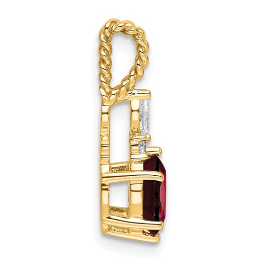 14K White/Yellow Gold Twisted Top Natural Garnet & Diamond Pendant