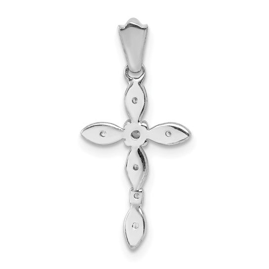 14K White Gold 1/20 Carat diamond Bow Cross Pendant