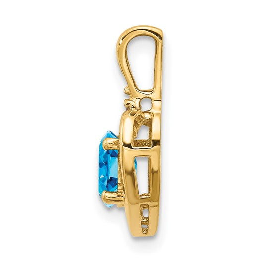 14K White/Yellow Gold Heart With Blue Topaz Natural Stone Pendant