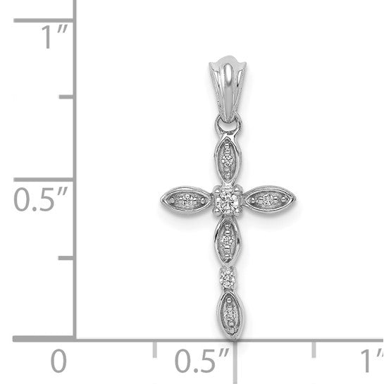 14K White Gold 1/20 Carat diamond Bow Cross Pendant