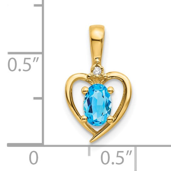 14K White/Yellow Gold Heart With Blue Topaz Natural Stone Pendant