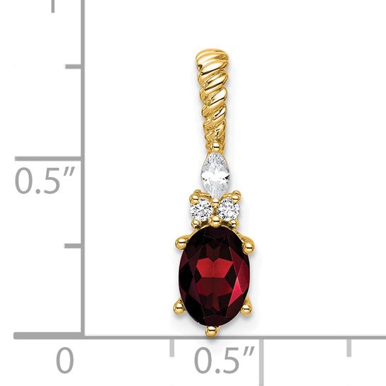 14K White/Yellow Gold Twisted Top Natural Garnet & Diamond Pendant