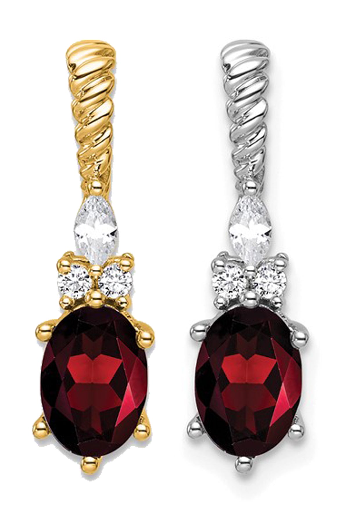 14K White/Yellow Gold Twisted Top Natural Garnet & Diamond Pendant