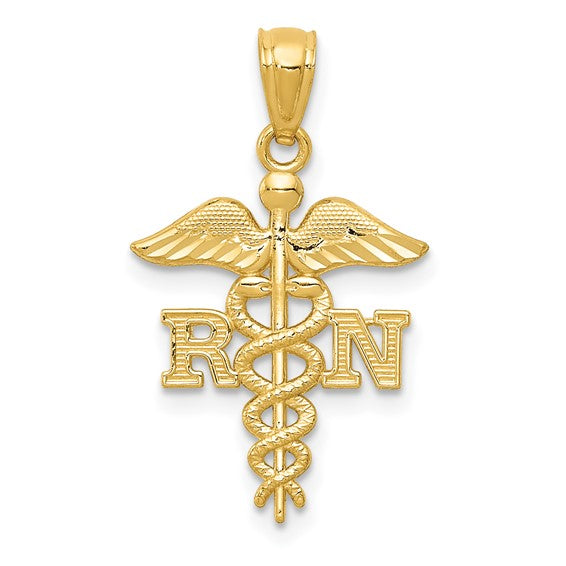 14K Yellow Gold Registered Nurse RN Caduceus Pendant