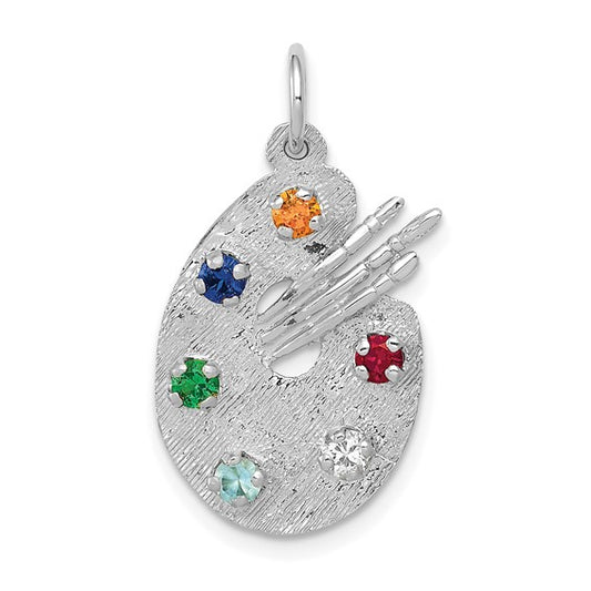 14K White Gold Artist Pallet Gemstone Pendant