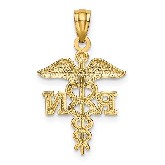 14K Yellow Gold Registered Nurse RN Caduceus Pendant