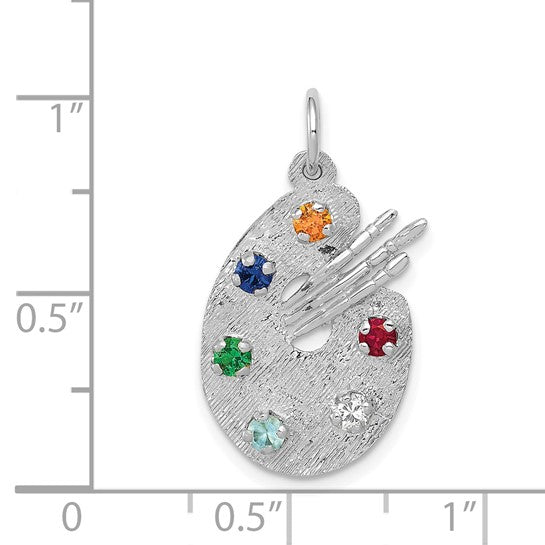 14K White Gold Artist Pallet Gemstone Pendant