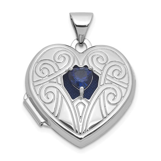 Sterling Silver Lab Created Sapphire 18mm Locket Pendant