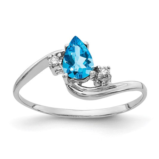14K White Gold .5 Carat Pear Blue Topaz & Diamond Solitaire Ring