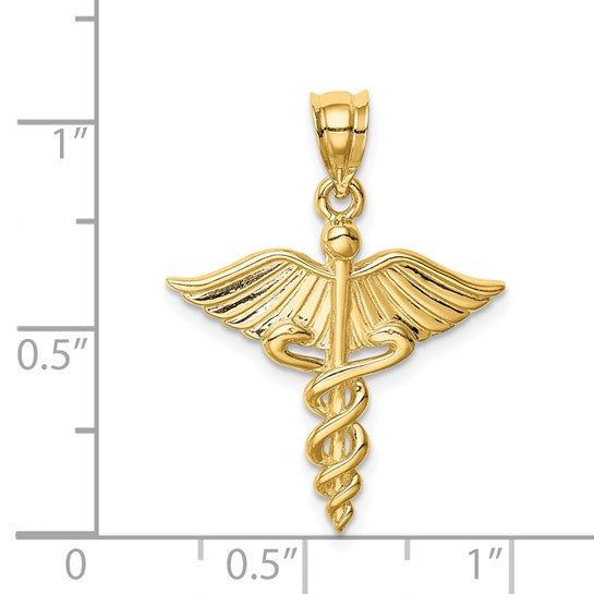 14K Yellow Gold 3D Medical Caduceus Pendant