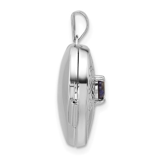 Sterling Silver Lab Created Sapphire 18mm Locket Pendant