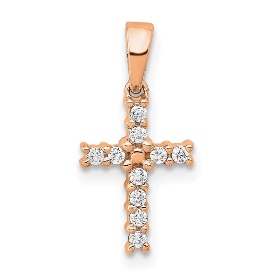 14K White/Rose/Yellow Gold Small Diamond Cross Pendant