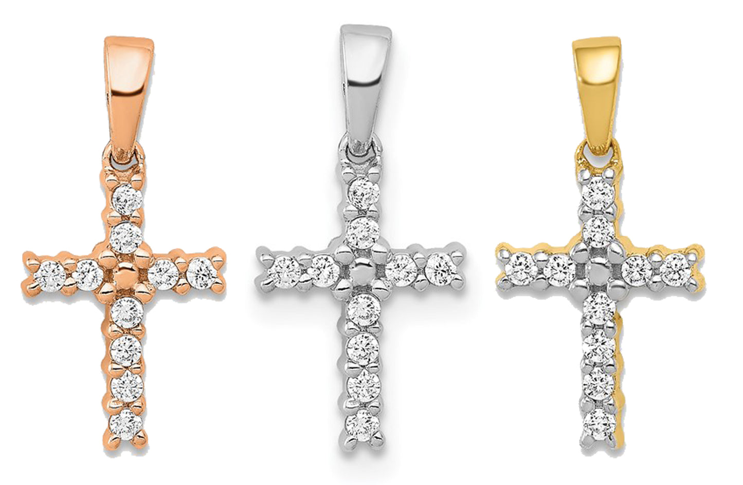 14K White/Rose/Yellow Gold Small Diamond Cross Pendant