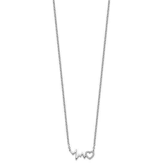 White Gold Filled Sterling Silver Diamond Heartbeat Necklace Set