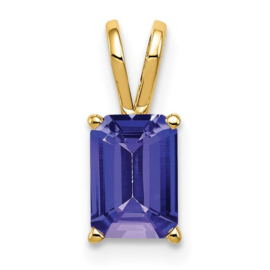 14K Yellow Gold Natural Tanzanite Emerald Cut Stone Pendant