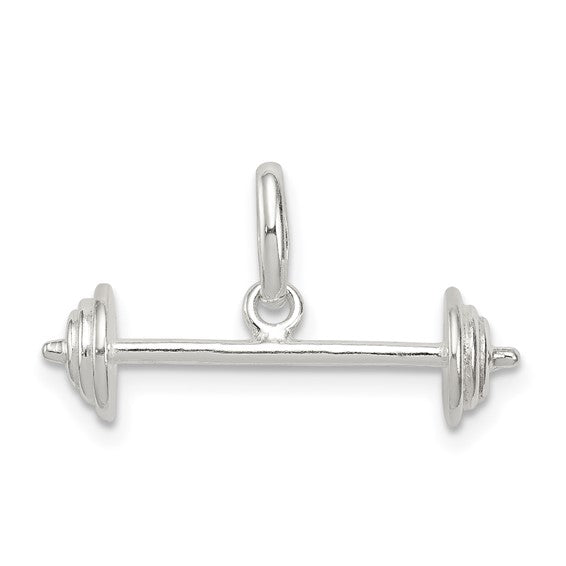 Sterling Silver 3D Weight Lifter Barbell Pendant