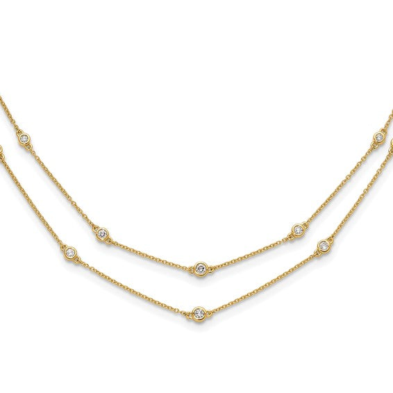 14K White/Yellow Gold 1/2 Carat Bezel Diamond Station Double Necklace