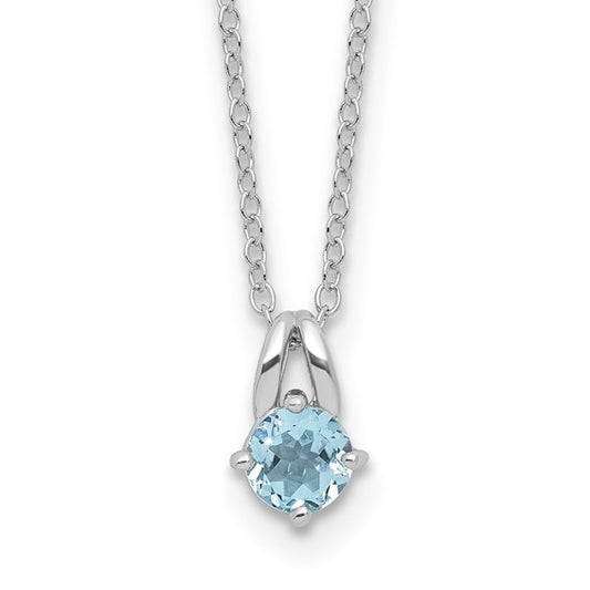 White Gold Filled Sterling Silver .5 Carat Solitaire Blue Topaz Necklace