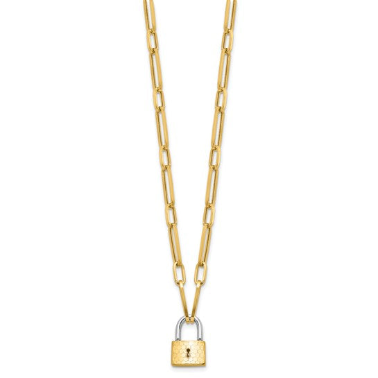 14K Yellow Gold Paperclip Chain With Lock Pendant