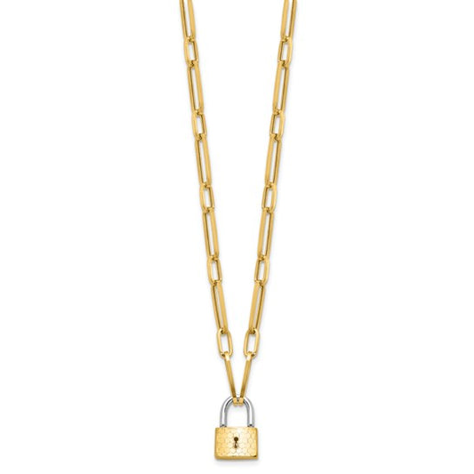 14K Yellow Gold Paperclip Chain With Lock Pendant