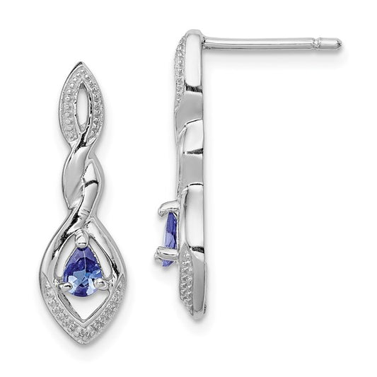 White Gold Filled Sterling Silver Natural Tanzanite & diamond Post Earrings