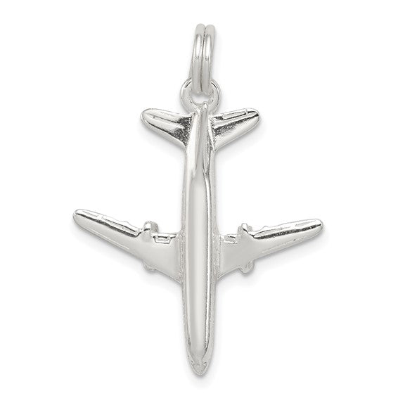 White Gold Filled Sterling Silver Pilot Air Plane Pendant