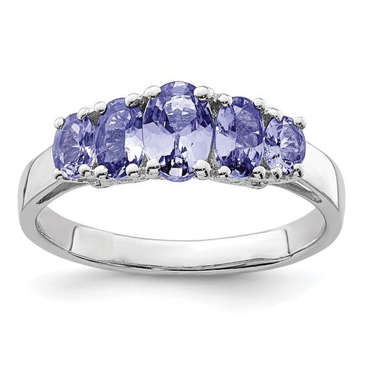 White Gold Filled Sterling Silver Natural Tanzanite 5 Stone Ring