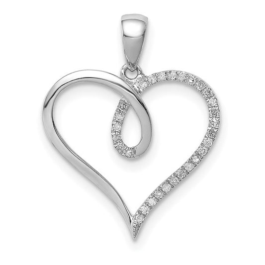 White Gold Filled Sterling Silver Heart Diamond Crest Pendant